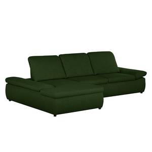 Boxspring-hoekbank Donhill II geweven stof - Groen - Longchair vooraanzicht links