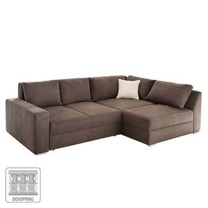 Boxspring-Ecksofa Esbjerg (mit Schlaffunktion / beidseitig montierbar) Microfaser - Braun