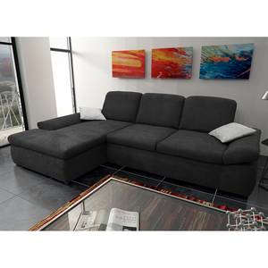 Boxspring Ecksofa Hills Flachgewebe Schwarz - Longchair davorstehend links