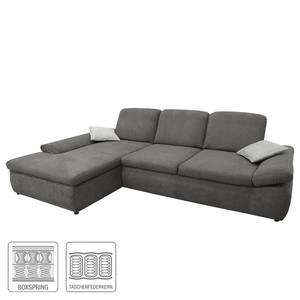 Boxspring Ecksofa Hills Flachgewebe Taupe - Longchair davorstehend links