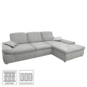 Boxspring Ecksofa Hills Flachgewebe Flachgewebe - Granit - Longchair davorstehend rechts