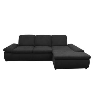 Boxspring Ecksofa Hills Flachgewebe Flachgewebe - Schwarz - Longchair davorstehend rechts