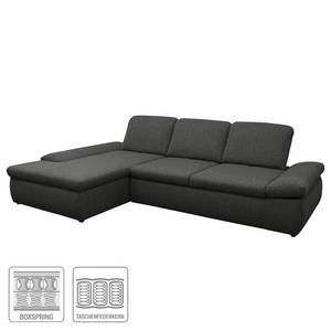 Boxspring Ecksofa Hills Webstoff Webstoff - Anthrazit - Longchair davorstehend links