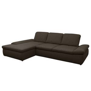 Boxspring-hoekbank Hills geweven stof - Bruin - Longchair vooraanzicht links