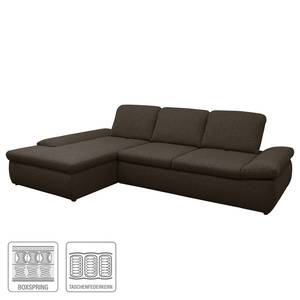 Boxspring-hoekbank Hills geweven stof - Bruin - Longchair vooraanzicht links