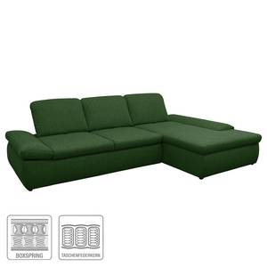 Boxspring Ecksofa Hills Webstoff Antikgrün - Longchair davorstehend rechts