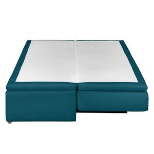 Canapé convertible boxspring Goodlow Tissu structuré - Tissu Polia: Bleu jean - Avec fonction couchage