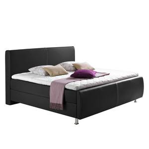 Boxspringbett Amadeo Kunstleder Schwarz / Ziernaht Weiß - 140 x 200cm - H3