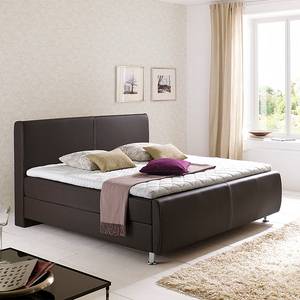 Boxspringbett Amadeo Kunstleder Kunstleder - Braun / Ziernaht Beige - 140 x 200cm - H2