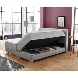 Lit boxspring Arboga avec coffre de lit Tissu structuré - Gris