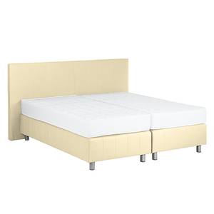 Boxspring Atlanta echt leer zonder topper - Beige - 140 x 200cm - H2 zacht