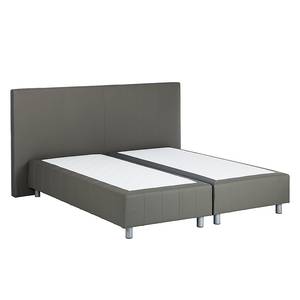 Lit boxspring Atlanta Cuir véritable Sans surmatelas - Gris - 140 x 200cm - D2 souple