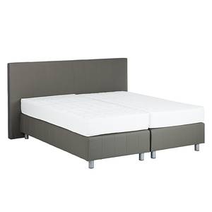 Boxspring Atlanta echt leer zonder topper - Grijs - 140 x 200cm - H2 zacht