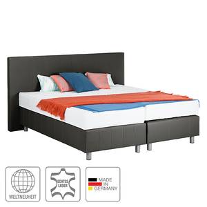 Boxspring Atlanta echt leer zonder topper - Zwart - 140 x 200cm - H2 zacht