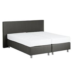 Boxspring Atlanta echt leer zonder topper - Zwart - 140 x 200cm - H2 zacht