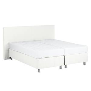 Boxspring Atlanta echt leer zonder topper - Wit - 140 x 200cm - H2 zacht