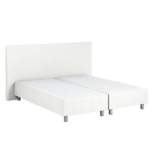 Boxspring Atlanta echt leer zonder topper - Wit - 140 x 200cm - H2 zacht