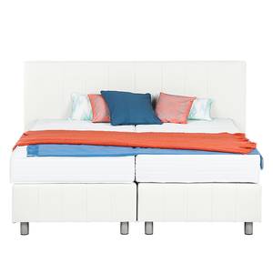 Boxspringbett Atlanta (Echtleder) Echtleder Ohne Topper - Weiß - 140 x 200cm - H2