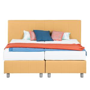 Boxspringbett Atlanta (Echtleder) Echtleder Ohne Topper - Gelb - 140 x 200cm - H3