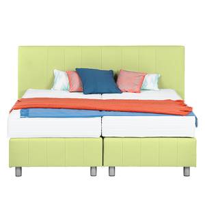 Lit boxspring Atlanta Cuir véritable Sans surmatelas - Vert clair - 160 x 200cm - D3 medium