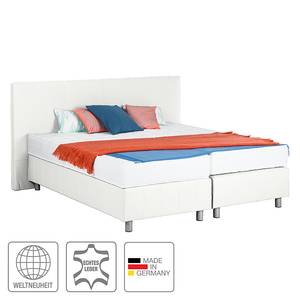 Boxspring Atlanta echt leer zonder topper - Wit - 180 x 200cm - H2 zacht