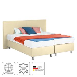 Boxspring Atlanta echt leer zonder topper - Beige - 200 x 200cm - H2 zacht