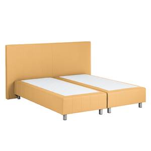 Boxspring Atlanta echt leer zonder topper - Geel - 200 x 200cm - H2 zacht