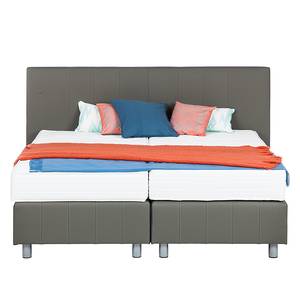 Boxspring Atlanta echt leer zonder topper - Grijs - 200 x 200cm - H2 zacht