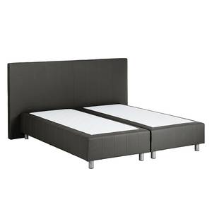 Boxspring Atlanta echt leer zonder topper - Zwart - 200 x 200cm - H2 zacht