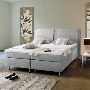 Lit Boxspring Bjane Avec surmatelas - Tissu structuré - Gris - 200 x 200cm