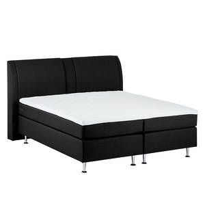 Lit Boxspring Bjane Avec surmatelas - Tissu structuré - Noir - 90 x 200cm