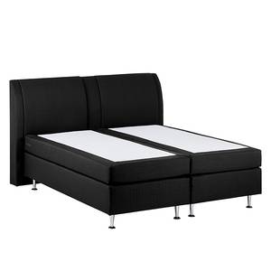 Lit Boxspring Bjane Avec surmatelas - Tissu structuré - Noir - 90 x 200cm