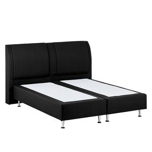 Lit Boxspring Bjane Avec surmatelas - Tissu structuré - Noir - 140 x 200cm