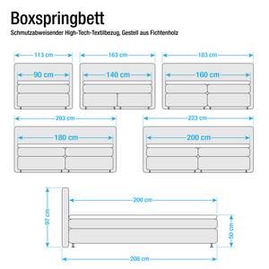 Lit Boxspring Bjane Avec surmatelas - Tissu structuré - Noir - 160 x 200cm