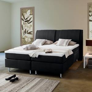 Lit Boxspring Bjane Avec surmatelas - Tissu structuré - Noir - 160 x 200cm