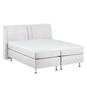 Lit Boxspring Bjane Avec surmatelas - Tissu structuré - Blanc - 90 x 200cm