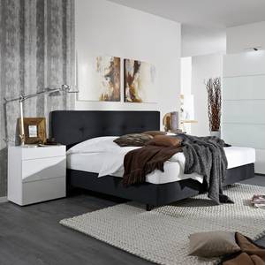 Lit capitonné Button Tissu - 160 x 200cm - H2 jusqu'à 80 kg / H3 plus de 80 kg - Surmatelas en mousse viscose - Ressorts ensachés - Matelas à ressorts ensachés - Noir - Hauteur Confort