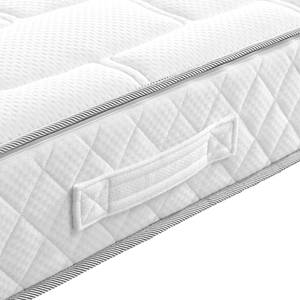 Lit capitonné Button Tissu - 160 x 200cm - H2 jusqu'à 80 kg / H3 plus de 80 kg - Surmatelas en mousse viscose - Ressorts ensachés - Matelas à ressorts ensachés - Noir - Hauteur Confort