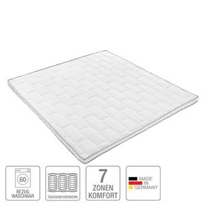 Lit capitonné Button Tissu - 160 x 200cm - H2 jusqu'à 80 kg / H3 plus de 80 kg - Surmatelas en mousse viscose - Ressorts ensachés - Matelas à ressorts ensachés - Noir - Hauteur Confort