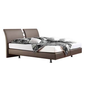 Boxspringbett Cavan Kunstleder Kunstleder - Taupe - 140 x 200cm - Tonnentaschenfederkernmatratze - H3