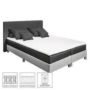 Lit boxspring Corby (avec surmatelas) Imitation cuir / Tissu - Argent / Graphite - 140 x 200cm