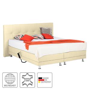 Lit boxspring Denver Cuir véritable Sans surmatelas - Beige - 140 x 200cm - D2 souple