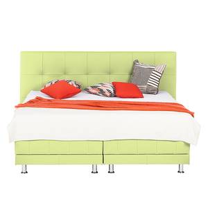 Lit boxspring Denver Cuir véritable Sans surmatelas - Vert clair - 140 x 200cm - D2 souple