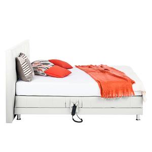 Lit boxspring Denver Cuir véritable Sans surmatelas - Blanc - 140 x 200cm - D2 souple