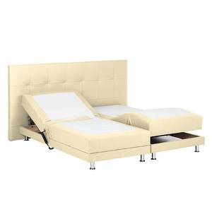 Lit boxspring Denver Cuir véritable Sans surmatelas - Beige - 140 x 200cm - D3 medium