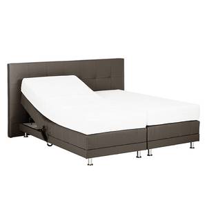 Lit boxspring Denver Cuir véritable Sans surmatelas - Marron - 140 x 200cm - D3 medium