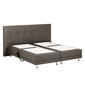 Lit boxspring Denver Cuir véritable Sans surmatelas - Marron - 140 x 200cm - D3 medium