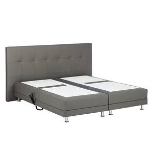 Lit boxspring Denver Cuir véritable Sans surmatelas - Gris - 140 x 200cm - D3 medium