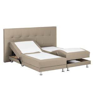 Boxspringbett Denver (motorisch verstellbar) - Echtleder - Schlamm - 140 x 200cm - H3