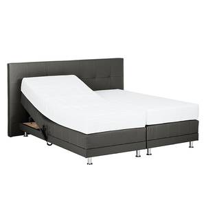 Lit boxspring Denver Cuir véritable Sans surmatelas - Noir - 140 x 200cm - D3 medium